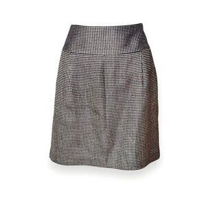 Banana Republic Brown Ivory Beige Plaid Dot Check Mini A-Line Pencil Skirt L 10